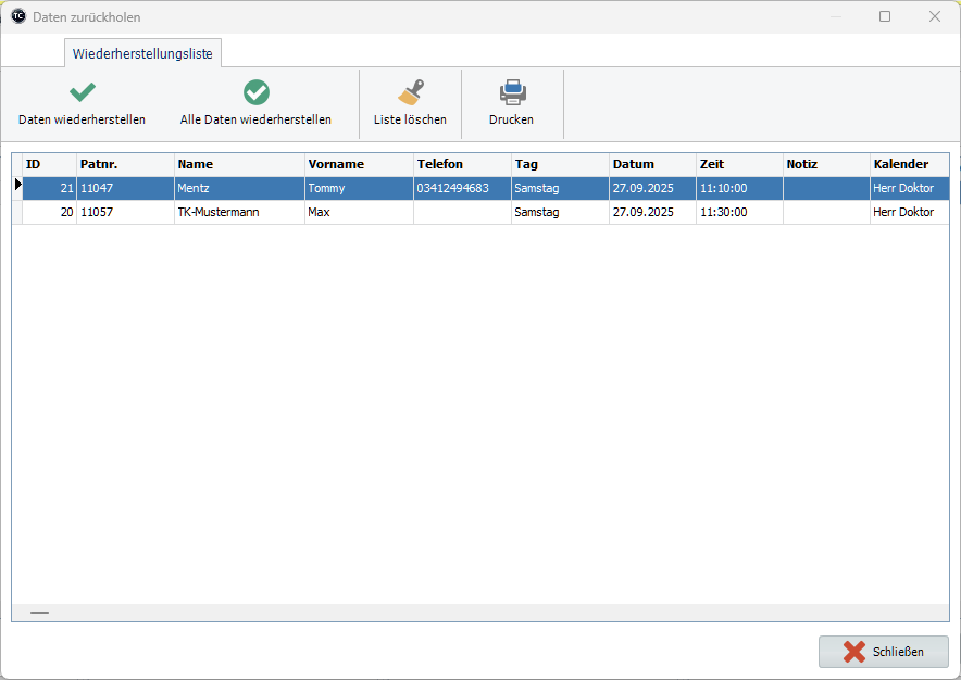 Termine wiederherstellen